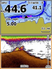 Mapa s kontrami dna a vykreslenie sonaru pri delenom zobrazen